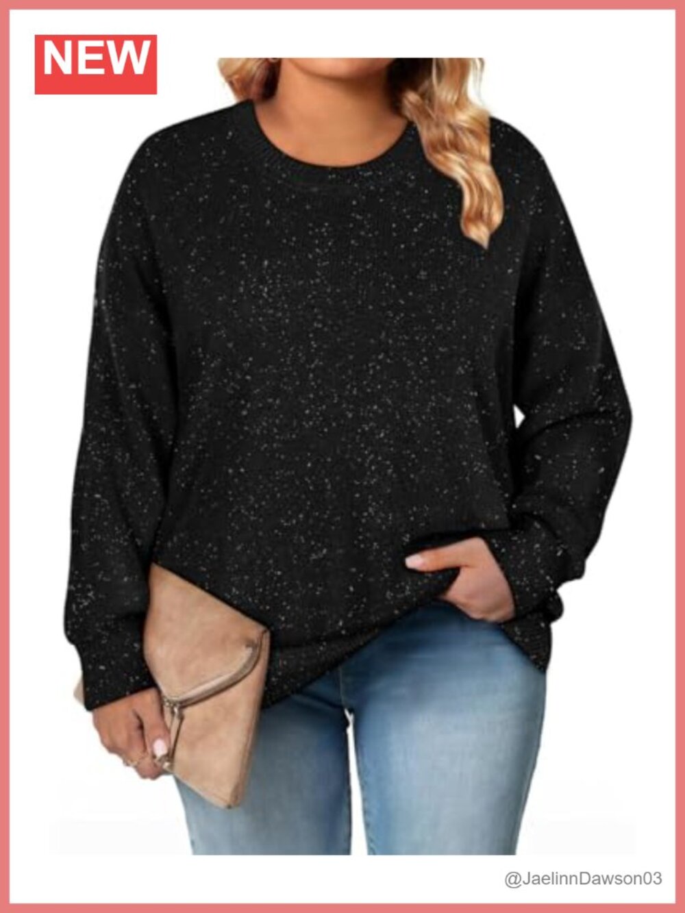 Plus Size Crew Neck Pullover Sweater Long Sleeve Sparkly Tunic